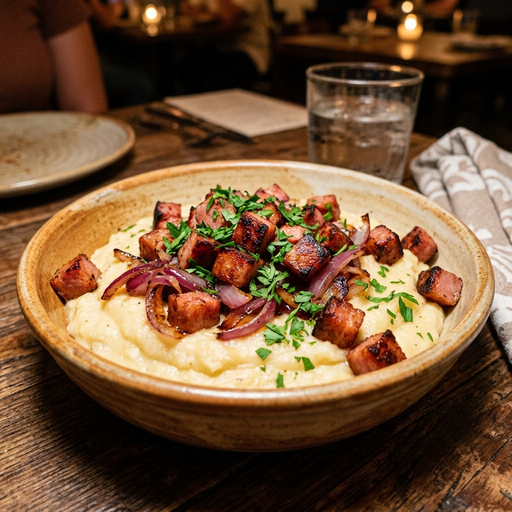 Bowl de majados de viandas con jamón ahumado en El Buen Sancocho